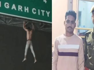Body builder did stunt on National Highway, arrested, did push-ups by hanging on direction board