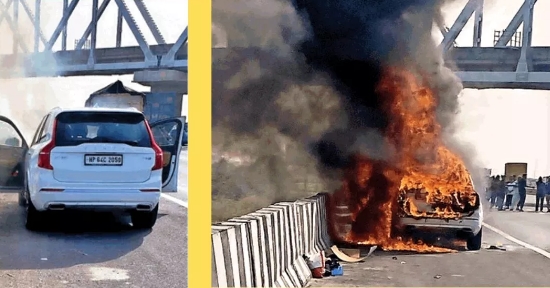 A car worth one crore caught fire on the Delhi-Meerut Expressway, the family saved their lives by jumping from the car
