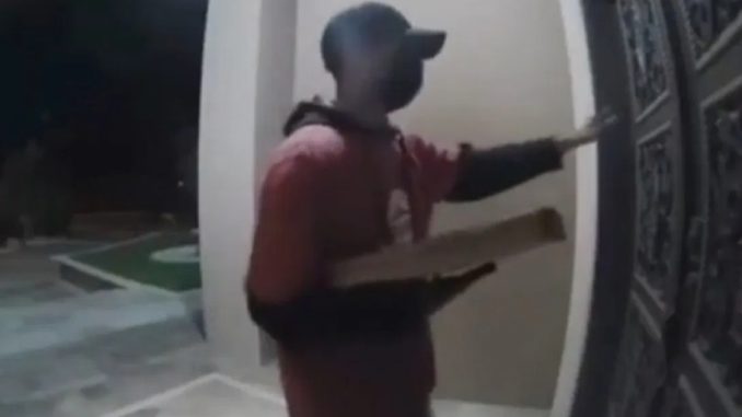 VIDEO: Thief disguised as pizza delivery boy, opened gun