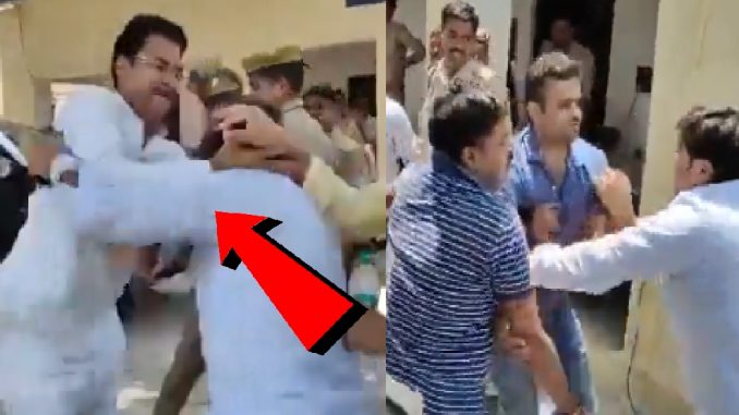 SP MLA thrashed BJP leader in police station itself