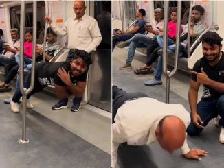 The boy was showing Heropanti while doing pushups in the metro, the uncle standing behind showed his complete arrogance