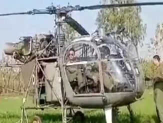Two army helicopters landed one after the other in Yamunanagar, Haryana, crowd gathered to watch.