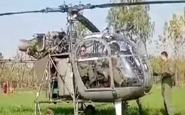 Two army helicopters landed one after the other in Yamunanagar, Haryana, crowd gathered to watch.