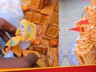 Man made replica of Ram temple from 20KG Parleji biscuits, watch video