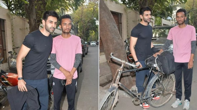 This crazy fan reached Mumbai by cycling 1100 kilometers to meet Kartik Aryan, the actor hugged him
