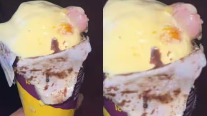 A man's severed finger came out from inside the ice cream, as soon as it went into the mouth...