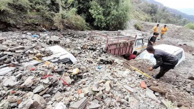 The first monsoon rain caused devastation, vehicles were damaged due to landslides