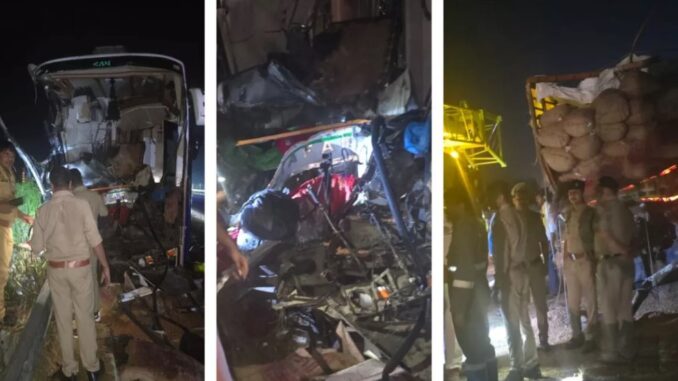 Major accident on UP expressway: Sleeper bus collides with mini truck, causing chaos