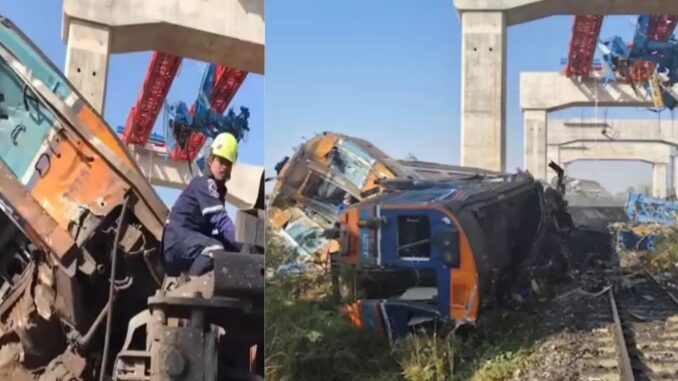 Major train accident: Crane falls onto moving train, 22 people tragically killed.