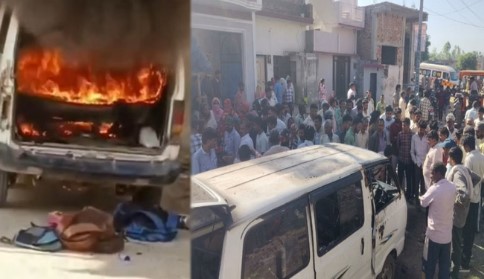 Massive Fire Engulfs School Van in Muzaffarnagar; 5 Children and Driver Suffer Burns—Chaos Ensues