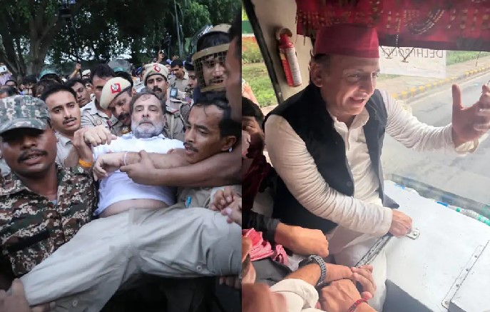 राहुल गांधी की नाक से बहता दिखा खून, हिरासत में लिए जाने के दौरान… राहुल गांधी की नाक से बहता दिखा खून, हिरासत में लिए जाने के दौरान…